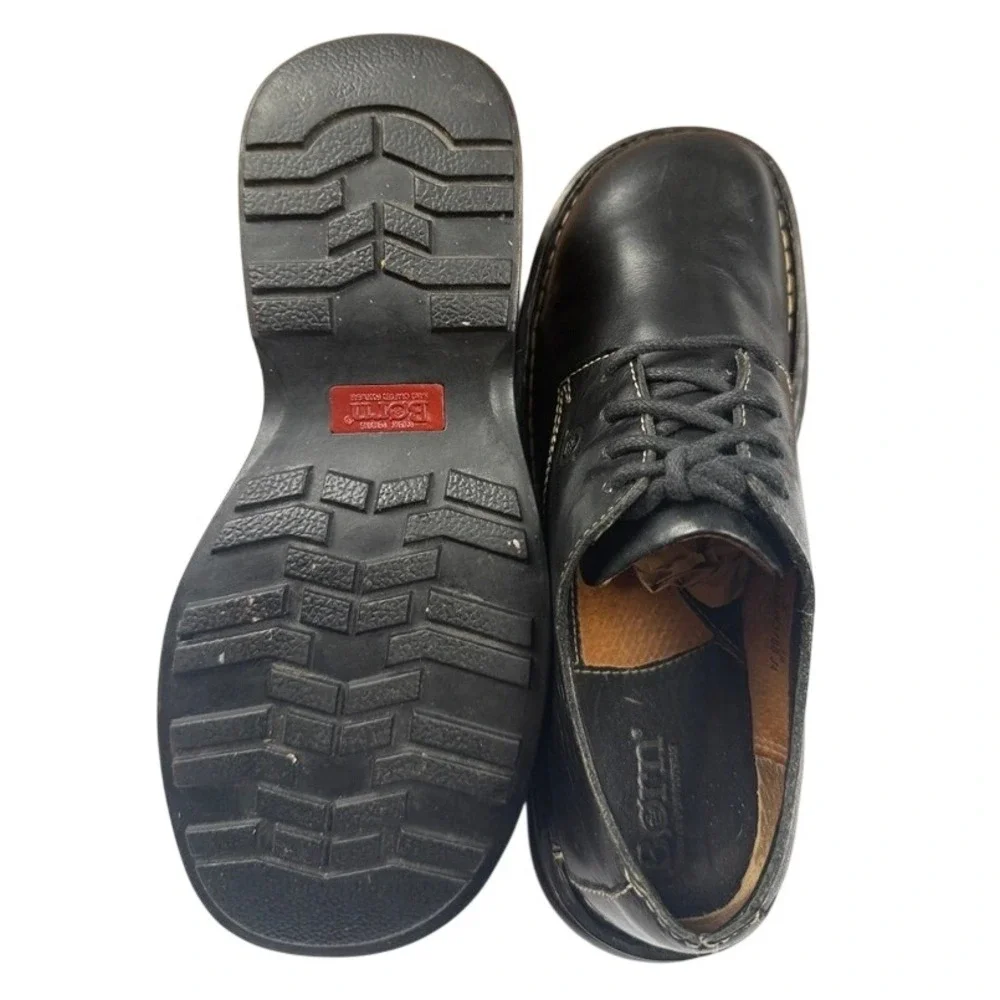 Born Black Leather Lace Up Oxfords Contrast Stitch W3788 J4 Mens 8 Womens 9.5